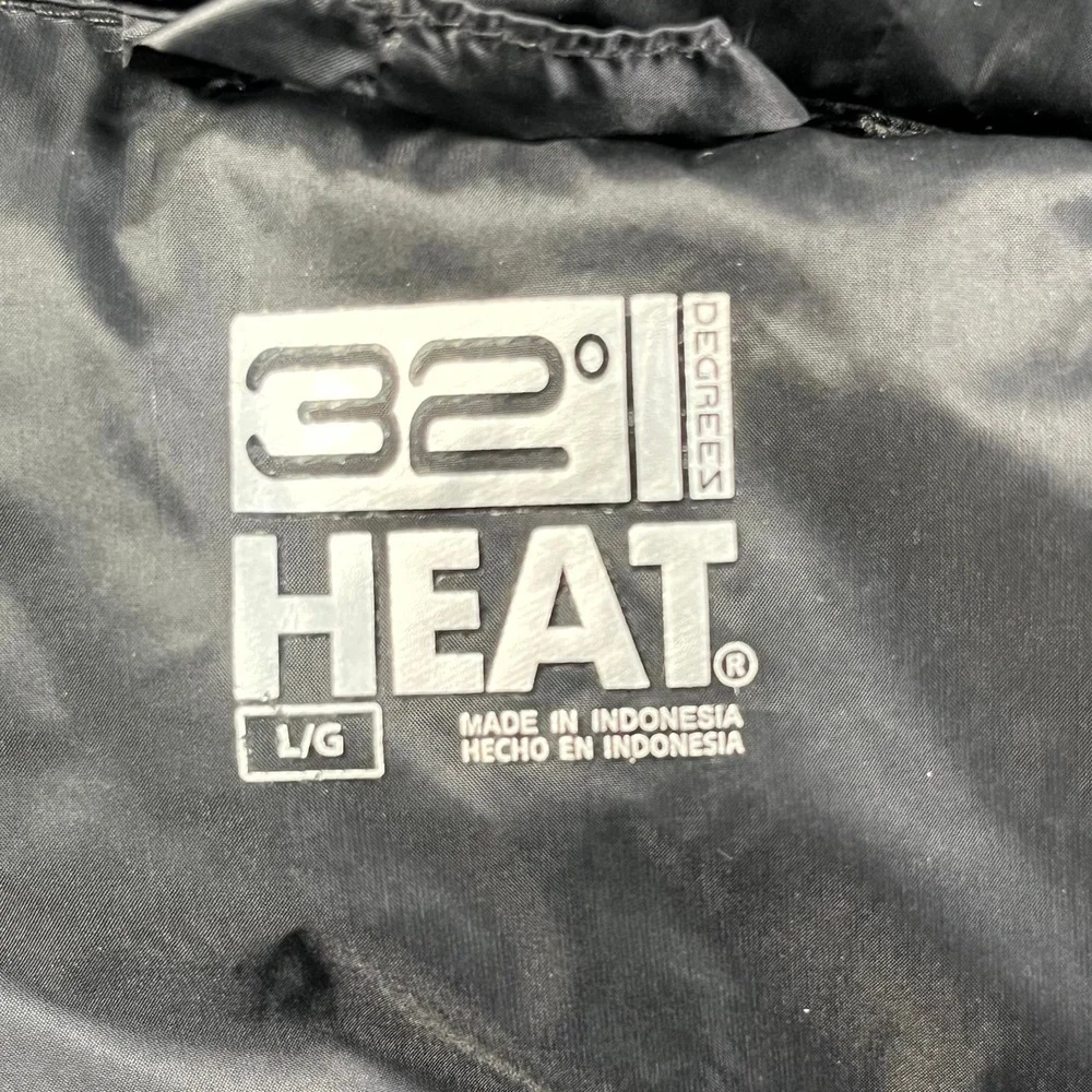 32 Degree Puffer Jacket Men's Large Black Pockets Insulated Waterproof Full Zip